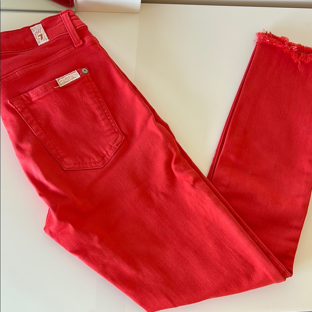 7 For All Mankind Red Ankle Cropped Jeans